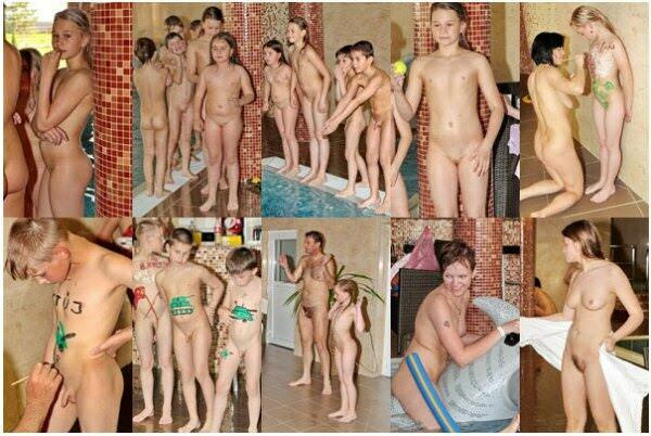 Young and adult bare nudists in the pool | Russianbare