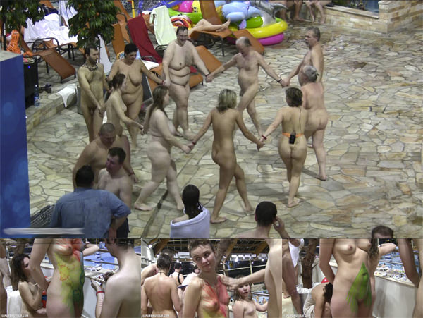 Group family nudism in the pool - HD video | Russianbare