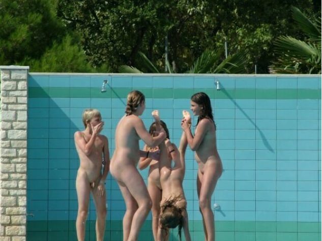 Girls of the nudist wash under a shower | Russianbare