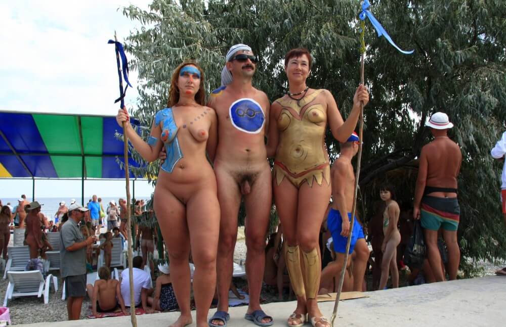 Three Painted Girl Poses pics - Nudism is based on human nature
