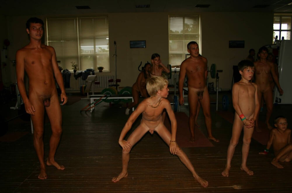 Family Gym Nudist Stretch pics - Naturists love movement and activity